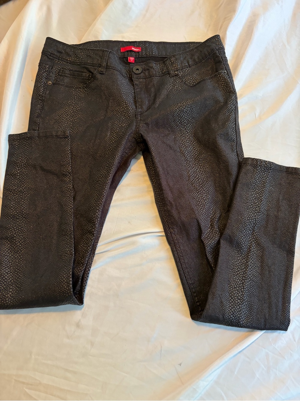 Bongo Y2K Black Faux Snakeskin Textured Skinny Pants Women's Sizes 11